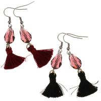 Stainless Steel Tassel Earring, with Cotton Thread & Glass Beads, plated, for woman 62mm 