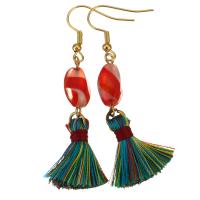 Stainless Steel Tassel Earring, with Cotton Thread & Lampwork, gold color plated, for woman, multi-colored, 59mm 