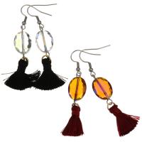 Stainless Steel Tassel Earring, with Cotton Thread & Glass Beads, plated, for woman 61mm 