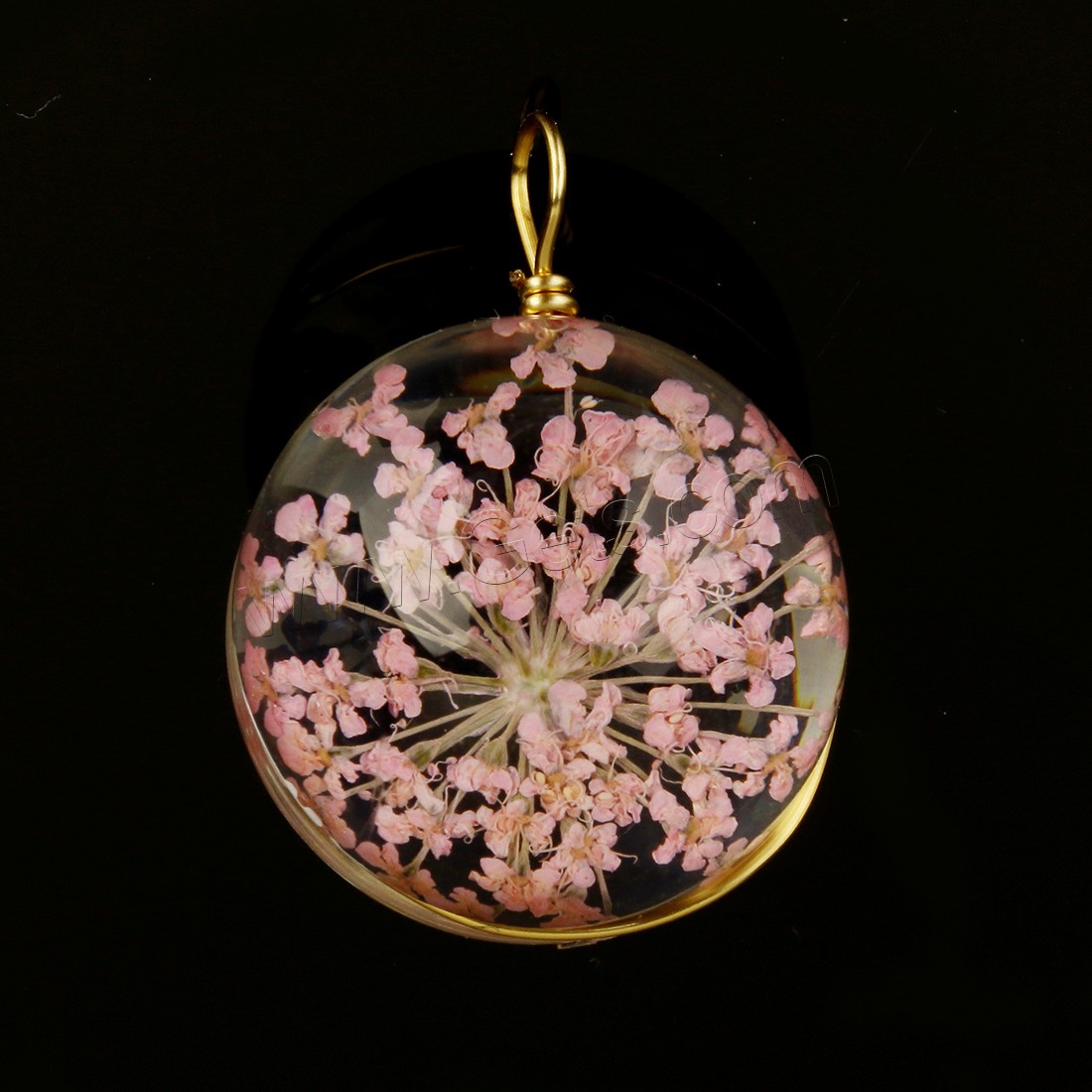 Glass Brass Pendants, with Dried Flower & Glass, Flat Round, gold color plated, different size for choice, more colors for choice, Sold By PC