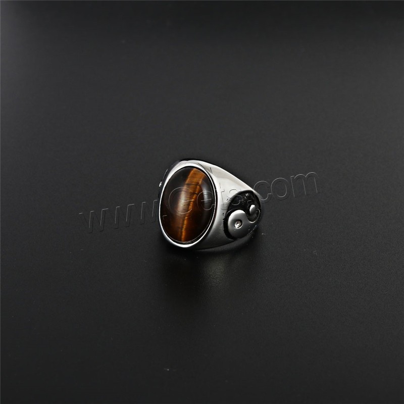 Titanium Steel Finger Ring, with Tiger Eye & Glass, plated, different size for choice & for man & blacken, more colors for choice, 19mm, 16x12mm, Sold By PC