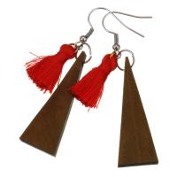 Stainless Steel Drop Earring, with Cotton Thread & Wood, plated, for woman, brown, 63mm 