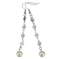 Stainless Steel Drop Earring, with Glass Pearl, for woman, original color, 77mm 