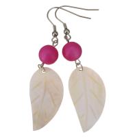 Stainless Steel Drop Earring, with Pink Shell & Glass Pearl, for woman, original color, 71mm 