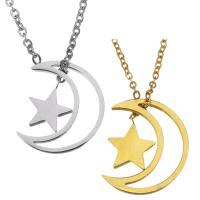 Stainless Steel Jewelry Necklace, with 2lnch extender chain, Moon and Star, plated, oval chain & for woman 1.2mm 1.5mm Approx 16 Inch 
