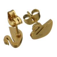 Stainless Steel Stud Earring, Swan, gold color plated, for woman 