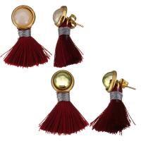 Stainless Steel Tassel Earring, with Cotton Thread & Resin, gold color plated, for woman 