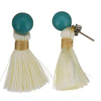 Stainless Steel Tassel Earring, with Cotton Thread & Glass Pearl, plated, for woman, white 