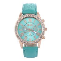 Women Wrist Watch, PU Leather, with Glass & Zinc Alloy, rose gold color plated, for woman & with rhinestone 40mm Approx 9 Inch [
