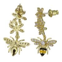 Cubic Zirconia Micro Pave Brass Earring, Bee, real gold plated, micro pave cubic zirconia & for woman & enamel, 28mm 