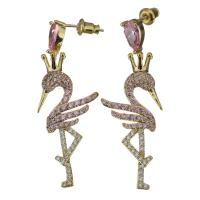Cubic Zircon Brass Earring, Bird, real gold plated, for woman & with cubic zirconia, 44mm 