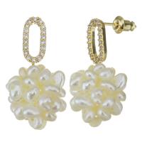 Messing Tropfen Ohrring, mit Glasperlen, vergoldet, Micro pave Zirkonia & für Frau, 15x28mm, verkauft von Paar