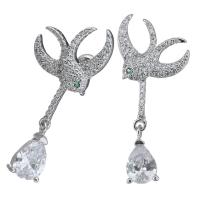 Cubic Zircon Brass Earring, swallow, platinum plated, for woman & with cubic zirconia 