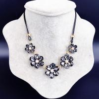 Rhinestone Zinc Alloy Necklace, with PU Leather & Crystal, plated, for woman & with rhinestone Approx 17.7 Inch 