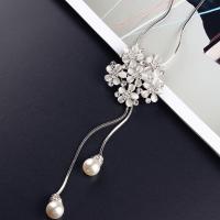 Zinc Alloy Sweater Chain Necklace, with Glass Pearl, Flower, plated, snake chain & for woman & with rhinestone nickel, lead & cadmium free Approx 37.7 Inch 