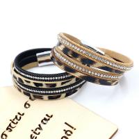 PU Leather Cord Bracelets, Double Layer & for woman & with rhinestone 10mm Approx 14.5 Inch 