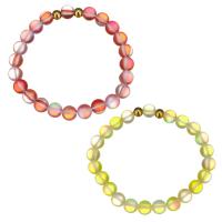 Glass Jewelry Beads Bracelets, Stainless Steel, with Glass Beads, gold color plated, for woman & frosted 8mm Approx 7 Inch 