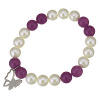 Glass Pearl Jewelry Bracelets, Stainless Steel, with Dyed Jade & Glass Pearl, Butterfly, for woman, original color 10mm Approx 7 Inch 
