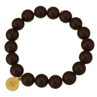Glass Pearl Jewelry Bracelets, Stainless Steel, with Glass Pearl, gold color plated, for woman, dark brown 12mm Approx 8 Inch 