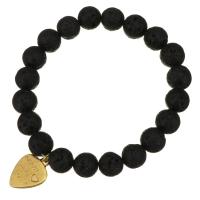 Lava Bead Bracelet, Stainless Steel, with Lava, gold color plated, for woman 11mm Approx 8 Inch 