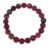 Jade Bracelets, Stainless Steel, with Dyed Jade & Ruby in Zoisite, gold color plated, for woman, 10mm Approx 8 Inch 