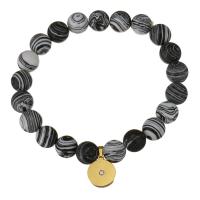 Синтетический Бирюзовый браслет, нержавеющая сталь, с Синтетическая бирюза, плакирован золотом, Женский & со стразами 10mm, длина:Приблизительно 8 дюймовый, продается Strand