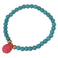 Synthetic Turquoise Bracelet, Stainless Steel, with Synthetic Turquoise, gold color plated, for woman, blue 6mm Approx 8 Inch 