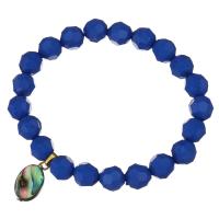 Bracelets de perle de bijou en verre, acier inoxydable, avec Des billes de verre & coquille d'ormeau, Placage de couleur d'or, pour femme, bleu 10mm Environ 8 pouce, Vendu par brin