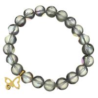 Glass Jewelry Beads Bracelets, Stainless Steel, with Glass Beads, Butterfly, gold color plated, for woman & frosted, cyan 10mm Approx 8 Inch 