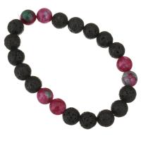 Lava Bead Bracelet, with Dyed Jade, for woman, black, 10mm, 11mm Approx 8 Inch 