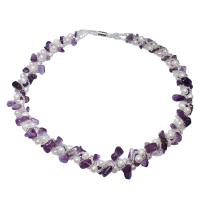Natural Freshwater Pearl Necklace, with Glass Seed Beads & Amethyst, brass magnetic clasp, Potato, February Birthstone & for woman, purple, 6-7mm,5-11mm Approx 16.5 Inch 