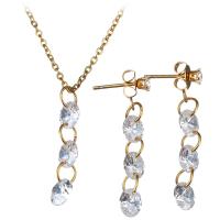 Fashion Stainless Steel Jewelry Sets, earring & necklace, with Crystal, gold color plated, oval chain & for woman & faceted, 26mm 1mm, 33mm 13mm Approx 18 Inch 