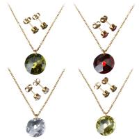 Fashion Stainless Steel Jewelry Sets, earring & necklace, with Crystal, Diamond Shape, gold color plated, oval chain & for woman & faceted 1mm Approx 18 Inch 