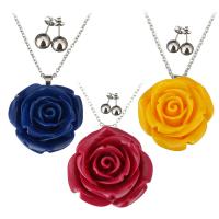 Fashion Stainless Steel Jewelry Sets, earring & necklace, with Resin, Flower, oval chain & for woman 2mm Approx 18 Inch 
