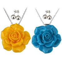 Fashion Stainless Steel Jewelry Sets, earring & necklace, with Resin, Flower, oval chain & for woman 1mm Approx 18 Inch 