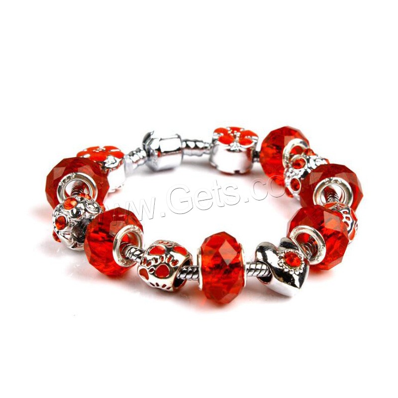 Zinc Alloy European Bracelets, with Lampwork, silver color plated, different length for choice & Unisex & different styles for choice & enamel & with rhinestone, Sold By Strand