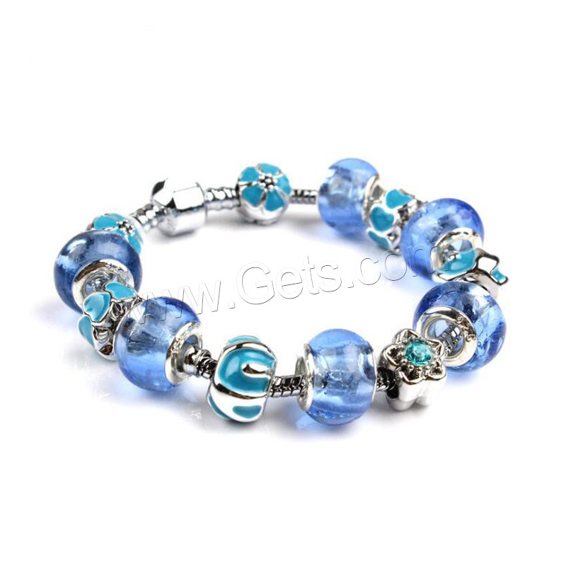 Zinc Alloy European Bracelets, with Lampwork, silver color plated, different length for choice & Unisex & different styles for choice & enamel & with rhinestone, Sold By Strand
