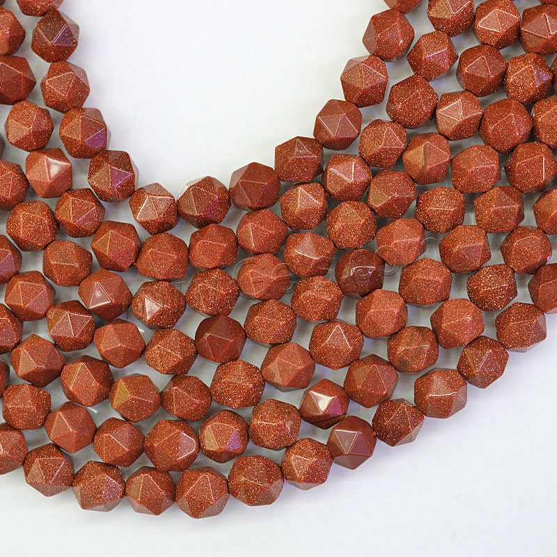 Goldstein Perlen, Goldsand, DIY & verschiedene Größen vorhanden, braun, Bohrung:ca. 1mm, verkauft von Strang