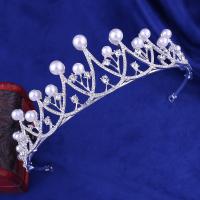 Bridal Tiaras, Zinc Alloy, with Plastic Pearl, platinum color plated, for woman & with rhinestone 