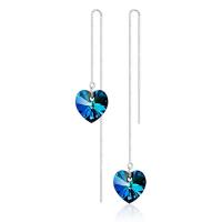 Brass Thread Through Earrings, with Crystal, Heart, platinum color plated, for woman 