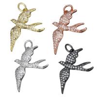 Animal Brass Pendants, swallow, plated, micro pave cubic zirconia Approx 3.5mm 