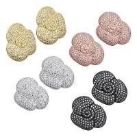 Brass Stud Earring, Flower, plated, with loop & micro pave cubic zirconia 0.8mm Approx 