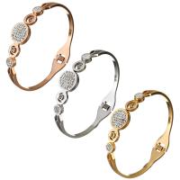 Stainless Steel Bangle, with Rhinestone Clay Pave, Flat Round, plated, for woman 13mm, 3mm, Inner Approx 