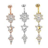 Stainless Steel Belly Ring, plated, hypo allergic & for woman & with rhinestone, 54mm 