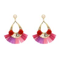 Zinc Alloy Tassel Earring, with Plush & Plastic & Plastic Pearl, gold color plated, hypo allergic & for woman 