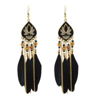 Zinc Alloy Tassel Earring, with Feather, Feather, gold color plated, hypo allergic & for woman & enamel 