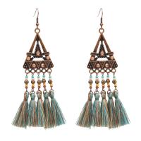 Zinc Alloy Tassel Earring, with Cotton Thread, antique copper color plated, hypo allergic & for woman & with rhinestone 