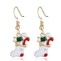 Enamel Zinc Alloy Drop Earring, Christmas Sock, gold color plated, for woman 