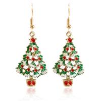 Enamel Zinc Alloy Drop Earring, Christmas Tree, gold color plated, for woman & with rhinestone 