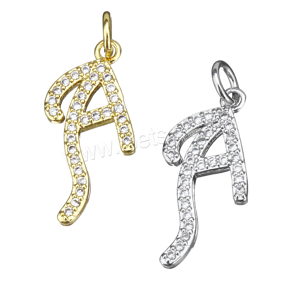 Letter Brass Pendants, Alphabet Letter, plated, different styles for choice & micro pave cubic zirconia, more colors for choice, 9x21x2mm, Hole:Approx 3.5mm, Sold By PC